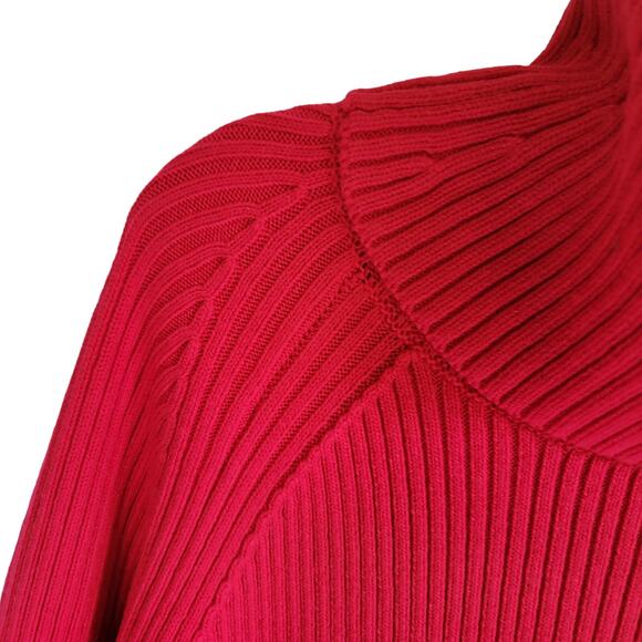 French Connection Cherry Red Turtleneck Midi Bodycon Sweater Dress Size Large - Picture 4 of 11
